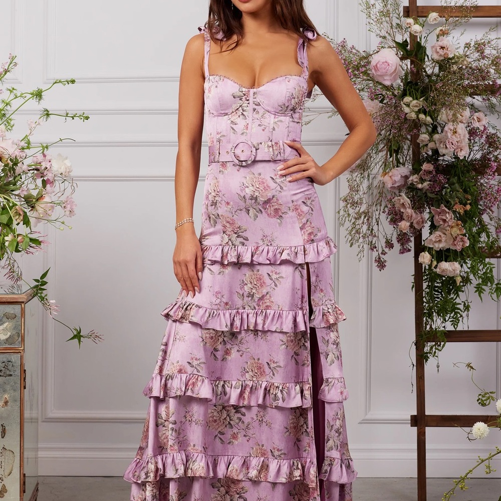 V. Chapman Lilac Floral Maxi Dress with Ruffle Tiers - Picture 2 of 6